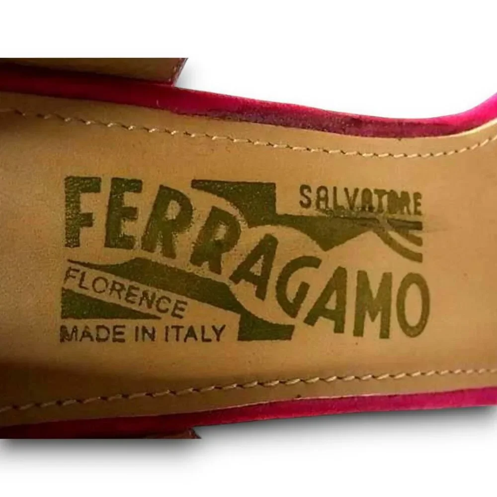 Salvatore Ferragamo Hot Pink Suede Open Toe Bow Accent Stiletto Heels Size 5.5 C